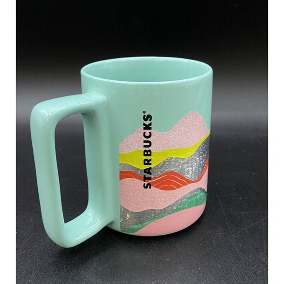 2019 Starbucks Desert Hills Mint Green Glitter Pink Waves 12oz Coffee Mug - Picture 1 of 8